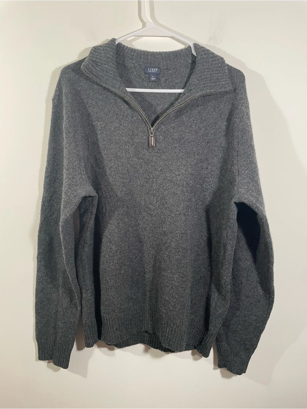 J Crew quarter-zip 100% lambswool sweater L